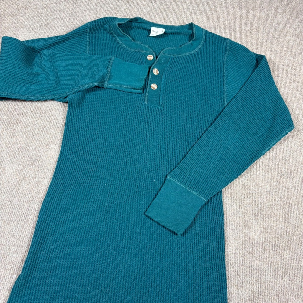 GreatLand Mens Thermal Henley Shirt Teal Green Waffle Knit Made in USA Medium